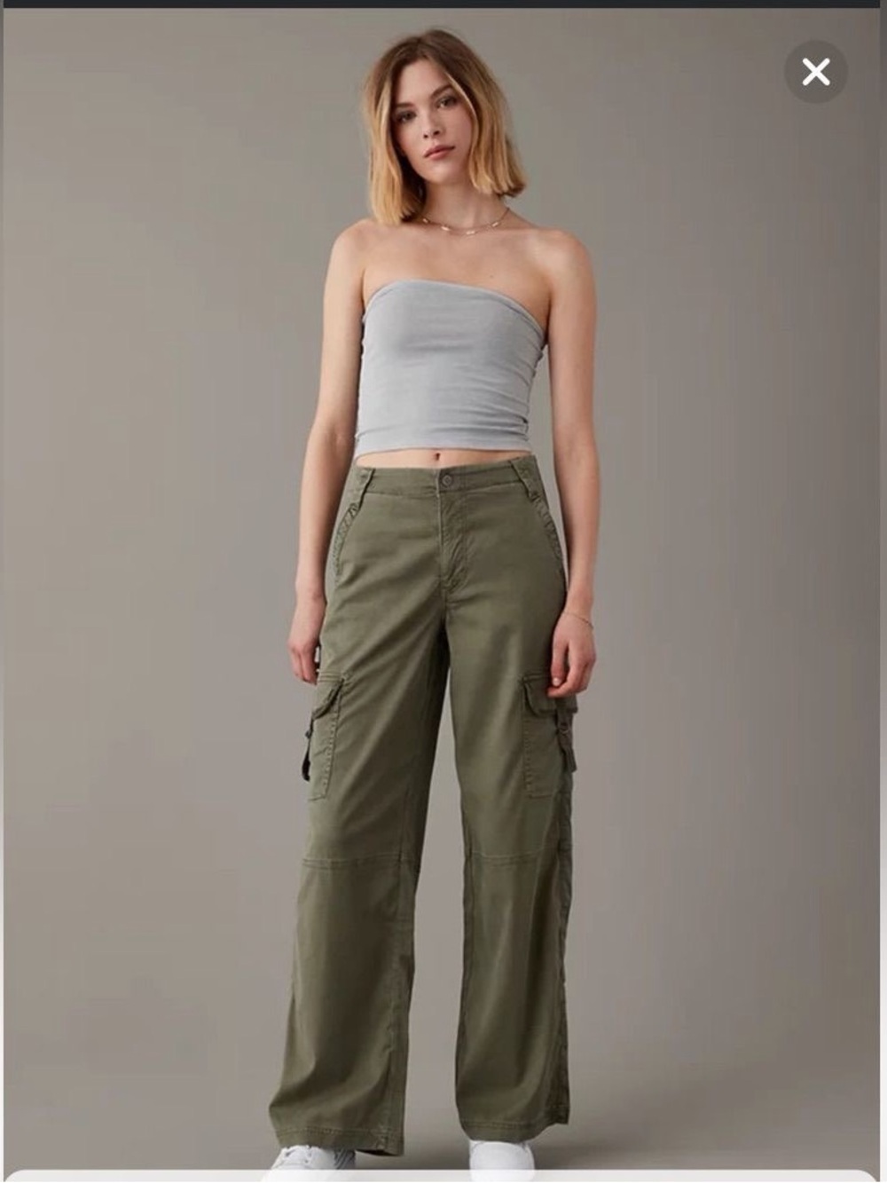 American Eagle Olive Green Super High Ruse Baggy Wide-Leg Cargo Pants - Picture 2 of 12